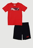 Little Boys Puma Print Tee and Shorts, Red, Size 5
