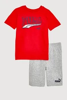 Little Boys Puma Graphic Tee and Sweatshorts, Multi, Size 4