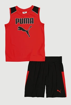 Little Boys Puma Tank Top and Athletic Shorts, Red, Size 6
