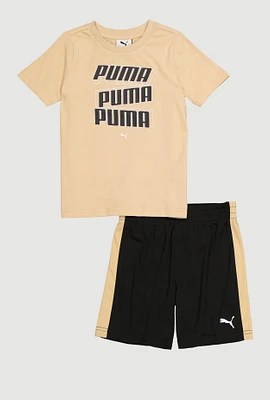 Little Boys Puma Stacked Logo Tee and Shorts, Multi, Size 6