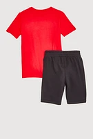 Little Boys Puma Graphic Print Tee and Shorts with Bucket Hat, Red, Size 5