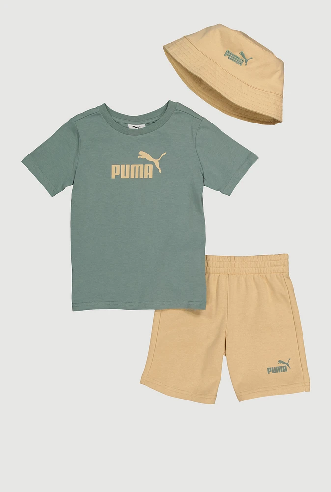 Little Boys Puma Graphic Tee and Shorts with Bucket Hat, Multi, Size 4
