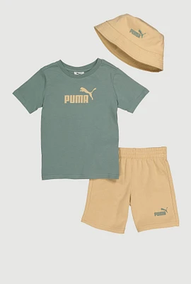 Little Boys Puma Graphic Tee and Shorts with Bucket Hat, Multi, Size 4