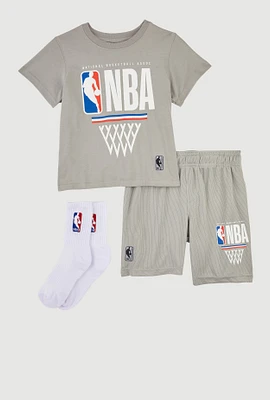 Little Boys NBA Logo Tee and Shorts Set, Grey,