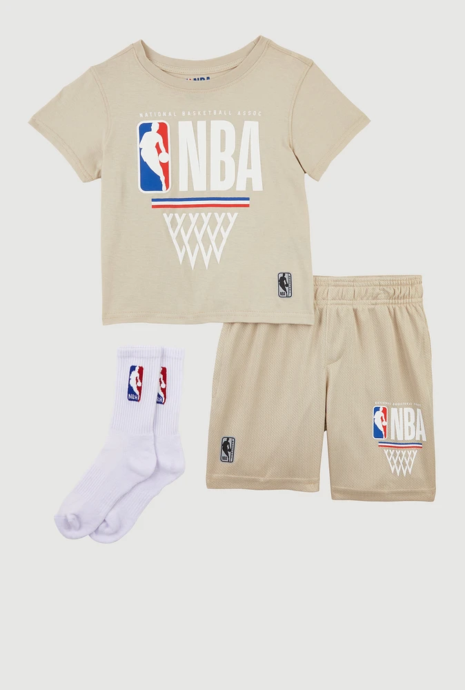 Little Boys NBA Graphic T Shirt and Shorts Set, Beige,
