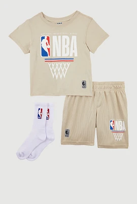 Little Boys NBA Graphic T Shirt and Shorts Set, Beige,