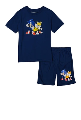 Boys Sonic The Hedgehog Tee and Shorts, Blue, Size 10-12