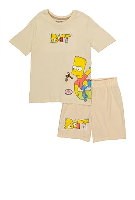 Boys Bart Simpson Graphic Tee and Shorts, Beige, Size 8