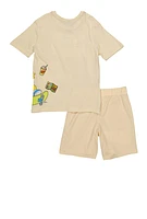 Boys Bart Simpson Graphic Tee and Shorts, Beige, Size 8