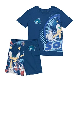 Boys Sonic The Hedgehog Graphic Tee and Shorts, Blue, Size 8