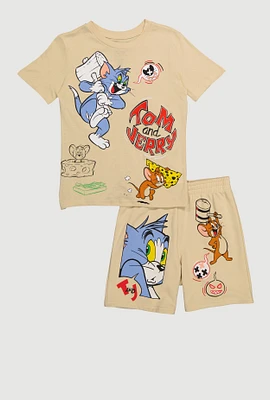 Boys Tom and Jerry Graphic Tee and Sweatshorts 2 Piece Set, Multi, Size 18-20