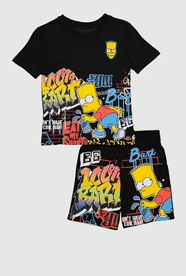 Little Boys Bart Graphic Tee and Sweatshorts 2 Piece Set, Black, Size 4-5