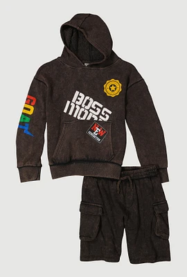 Boys GOAT Graphic Hooded Sweatshirt and Shorts, Grey,