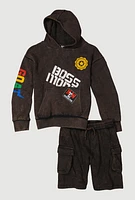 Boys GOAT Graphic Hooded Sweatshirt and Shorts, Grey,