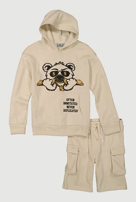 Boys Never Duplicated Graphic Sweatshirt and Cargo Shorts, Beige, Size 18