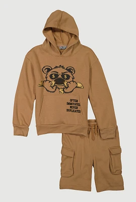 Boys Never Duplicated Graphic Sweatshirt and Cargo Shorts, Brown, Size 14-16