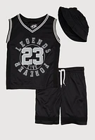 Boys Legends Live Forever Jersey and Shorts with Hat, Black, Size 14-16