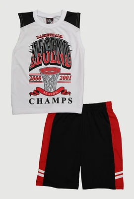 Boys Basketball Legend Graphic Tee and Jersey Mesh Shorts, Multi, Size 12-14