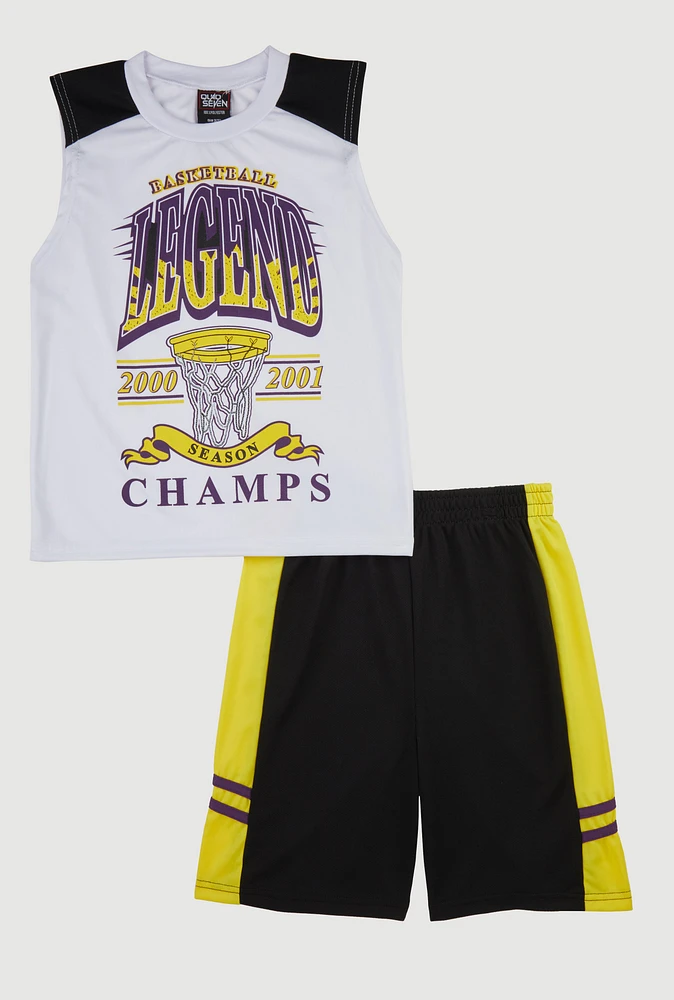 Boys Basketball Legend Graphic Tee and Jersey Mesh Shorts, Multi,