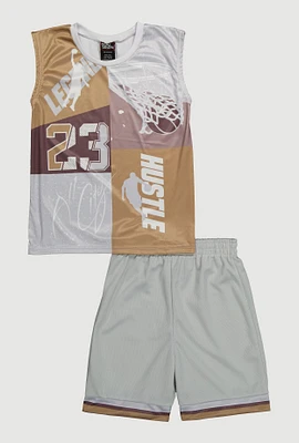 Boys Legend Hustle 23 Muscle Tee and Shorts, Grey, Size 8-10