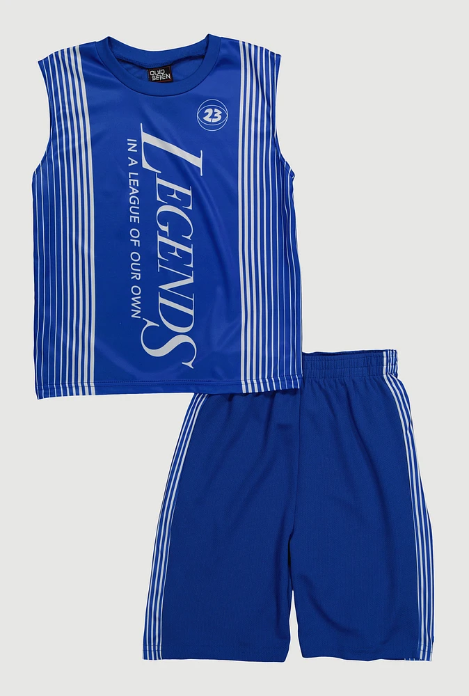 Boys Legends Graphic Muscle Tee and Shorts, Blue, Size 8-10