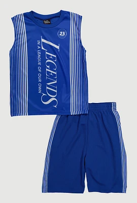 Boys Legends Graphic Muscle Tee and Shorts, Blue, Size 8-10