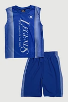 Boys Legends Graphic Muscle Tee and Shorts, Blue, Size 8-10