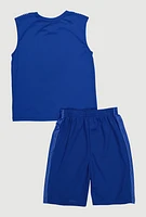 Boys Legends Graphic Muscle Tee and Shorts, Blue, Size 8-10
