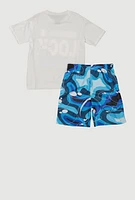 Boys Never Look Back Graphic Tee and Mesh Shorts, Blue, Size 8-10