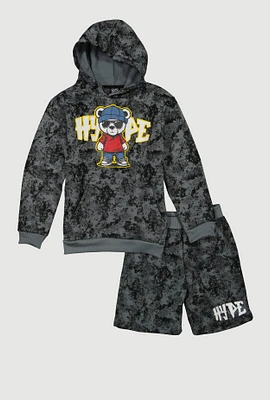 Boys Hype Bear Graphic Sweatshirt and Sweatshorts, Grey, Size 8-10