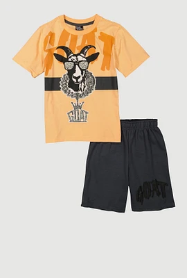 Boys GOAT Graphic Tee and Sweatshorts, Yellow, Size 12-14