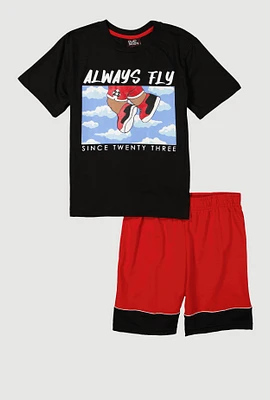Boys Always Fly Graphic Tee and Shorts, Multi, Size 16-18