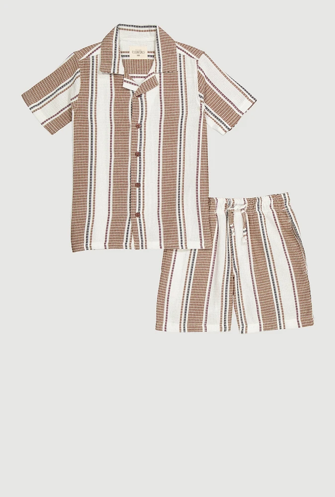 Boys Striped Textured Knit Shirt and Shorts, Multi,