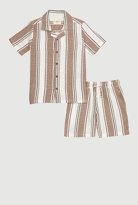 Boys Striped Textured Knit Shirt and Shorts, Multi,