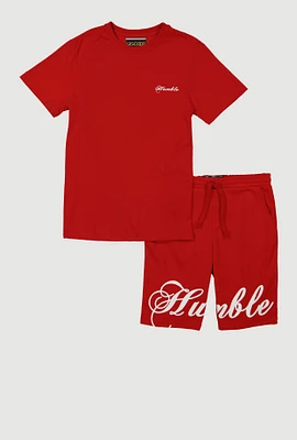 Boys Humble Graphic Tee and Sweatshorts Set, Red, Size 14-16