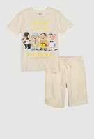 Boys Experience Teddy Bear Graphic Tee and Sweatshorts, Beige, Size 14