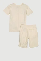 Boys Experience Teddy Bear Graphic Tee and Sweatshorts, Beige, Size 14