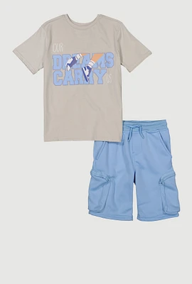 Boys Our Dreams Carry Us Graphic Tee and Cargo Sweatshorts, Multi, Size 8