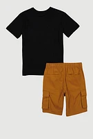 Boys Chenille Scholared Teddy Tee and Cargo Shorts, Multi,