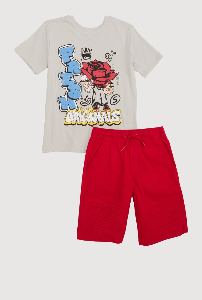Boys Chenille Fresh Originals Graphic Tee and Shorts, Multi, Size 10