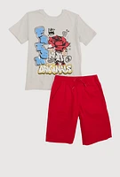 Boys Chenille Fresh Originals Graphic Tee and Shorts, Multi, Size 10