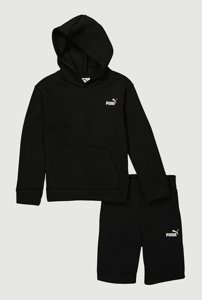 Boys Puma Hooded Sweatshirt and Sweatshorts Set, Black, Size 8