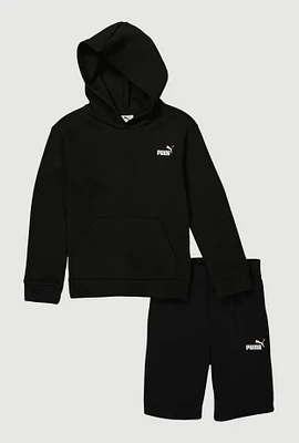 Boys Puma Hooded Sweatshirt and Sweatshorts Set, Black, Size 8