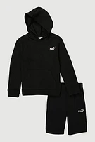 Boys Puma Hooded Sweatshirt and Sweatshorts Set, Black, Size 8