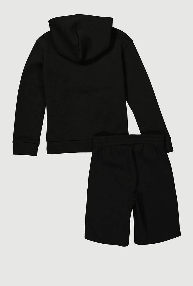 Boys Puma Hooded Sweatshirt and Sweatshorts Set, Black,
