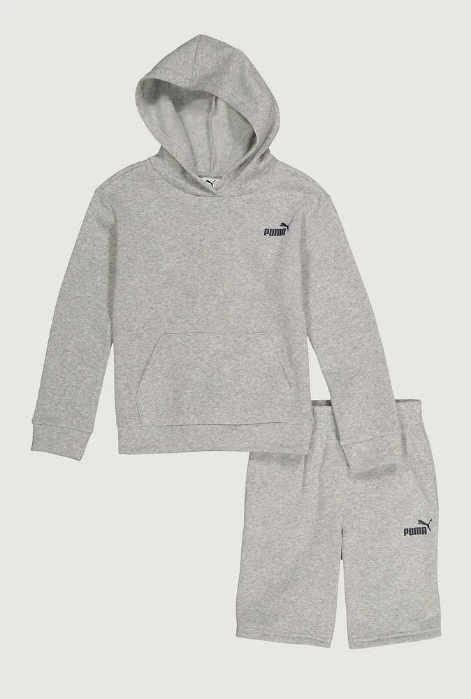 Boys Puma Marled Hooded Sweatshirt and Sweatshorts, Grey, Size 8