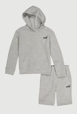 Boys Puma Marled Hooded Sweatshirt and Sweatshorts, Grey, Size 8
