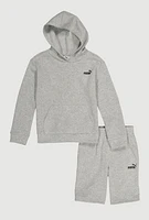 Boys Puma Marled Hooded Sweatshirt and Sweatshorts, Grey, Size 8