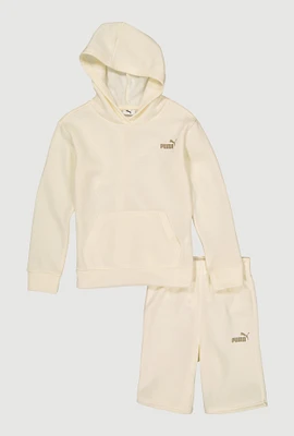 Boys Puma Hooded Sweatshirt and Sweatshorts, Beige, Size 10-12
