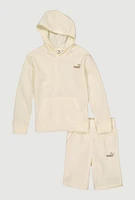 Boys Puma Hooded Sweatshirt and Sweatshorts, Beige, Size 10-12
